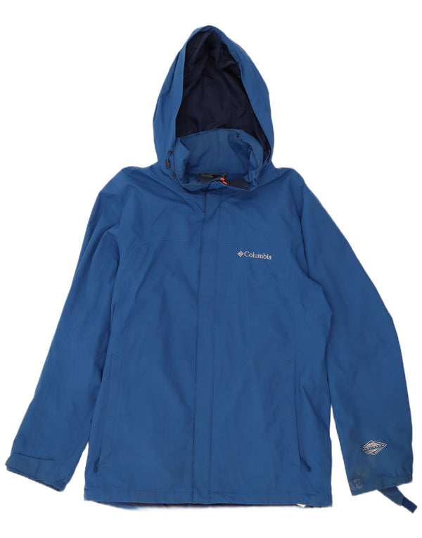 Columbia Mens Omni-Tech Hooded Rain Jacket UK 38 Medium Blue Nylon