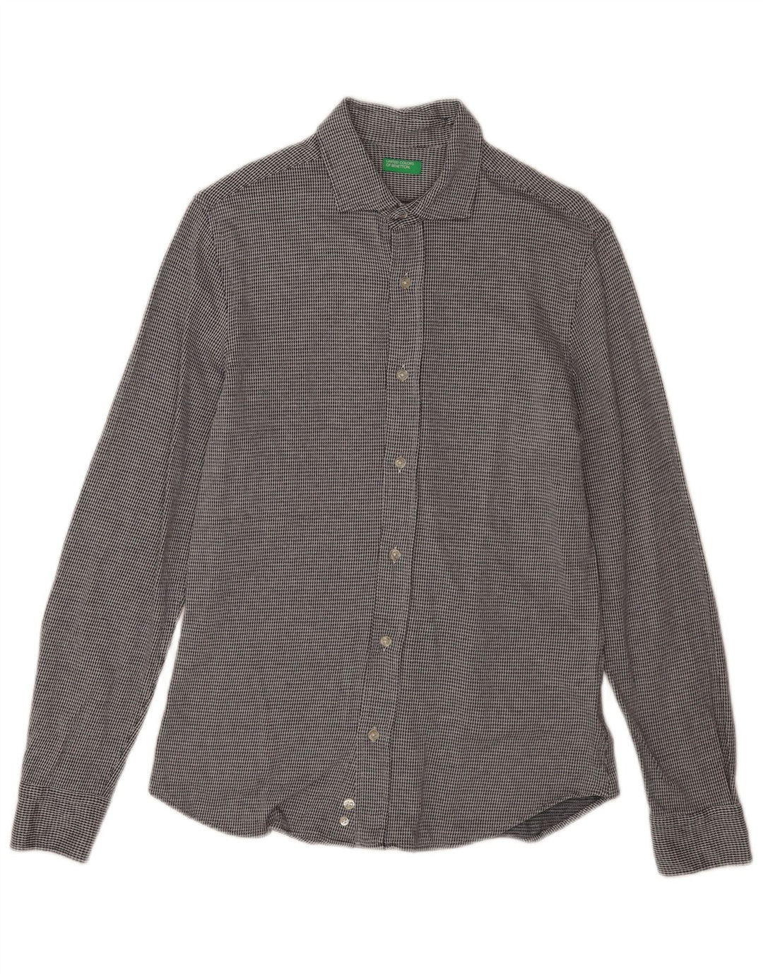 Camisa Benetton Hombre Algodón Pata De Gallo Gris Medio