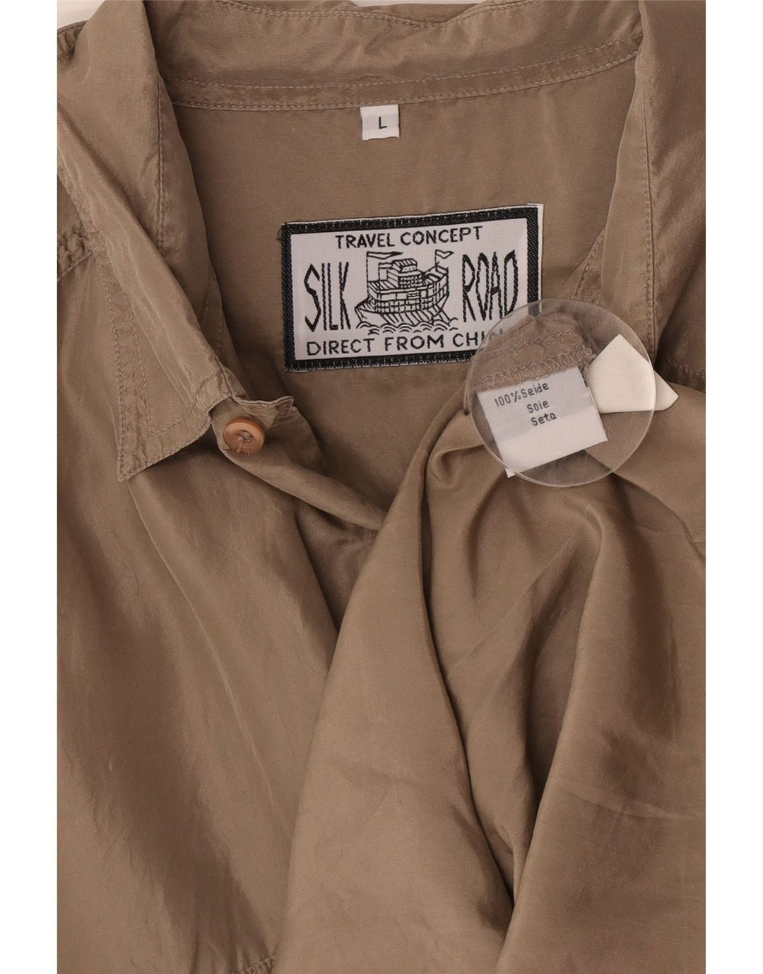 Vintage hombres camisa de manga corta grande seda marrón