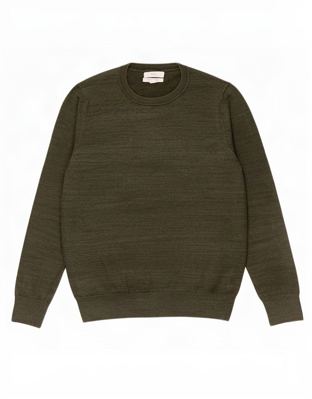 Marks & Spencer Jersey de Cuello Redondo para Hombre de algodón moteado de Color Caqui pequeño