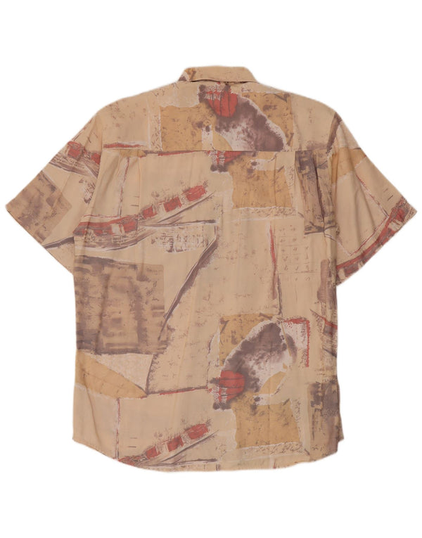 Vintage hombres patrón abstracto camisa de manga corta tamaño 39/40 beige medio