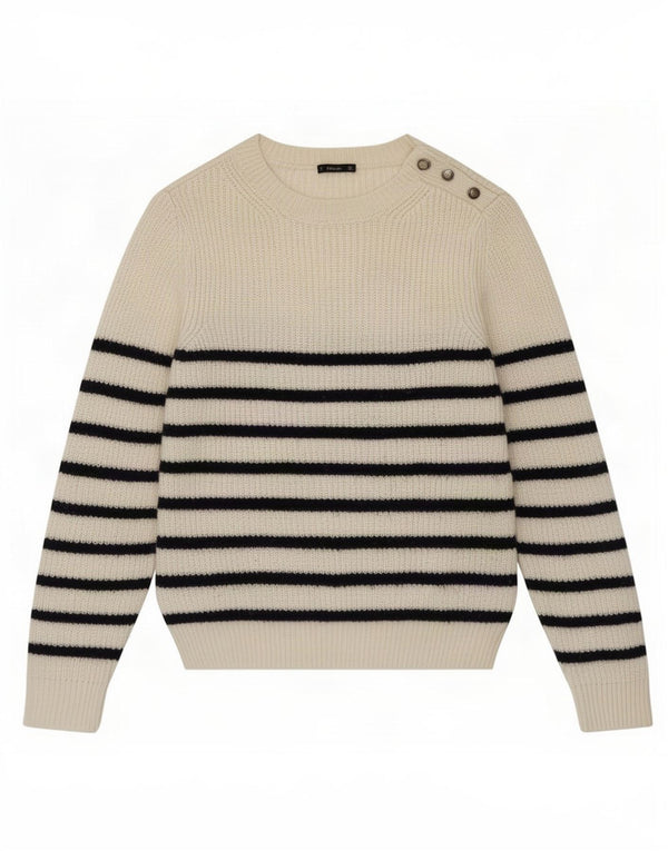 Zara - Jersey con cuello barco para mujer, talla 40, talla grande, acrílico a rayas blancas