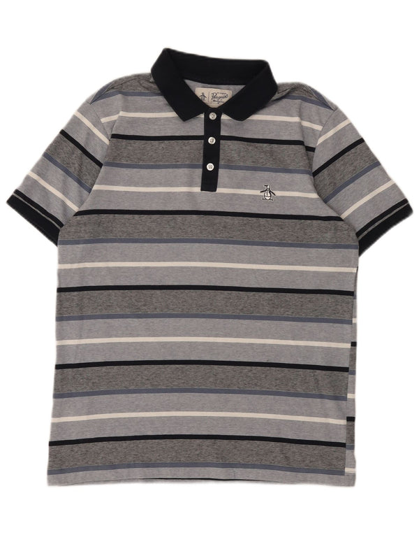 Polo Penguin Hombre De Algodón A Rayas Gris Medio