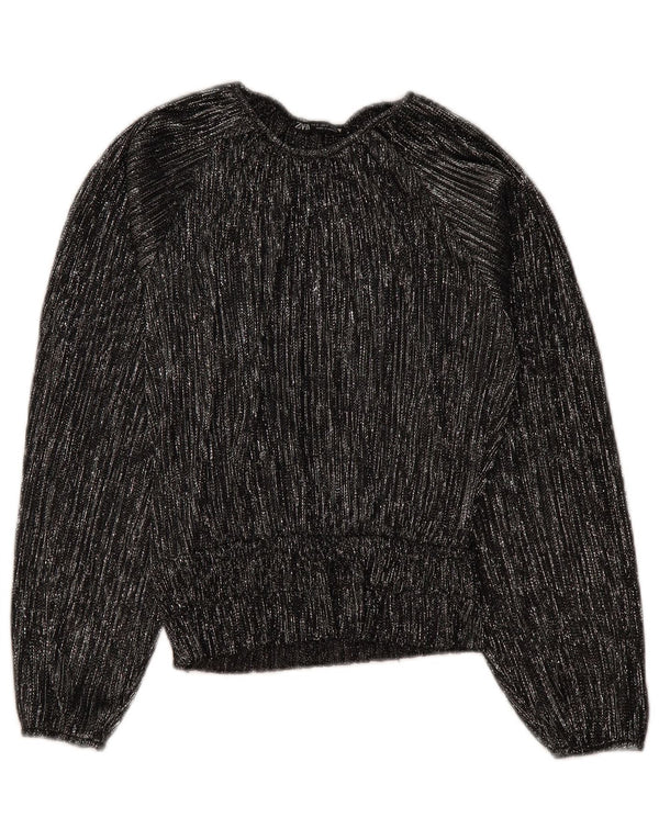 ZARA Blusa extragrande de manga larga para mujer Top UK 10 Small Black Stripes