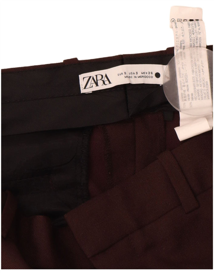 Zara Mujer Pantalón Chino Recto Pequeño W26 L28 Marrón Poliéster