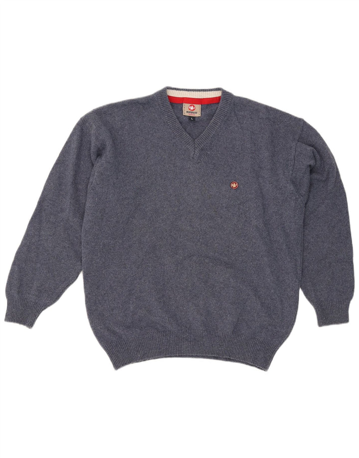 Murphy & Nye Jersey con cuello en V para hombre de lana azul grande