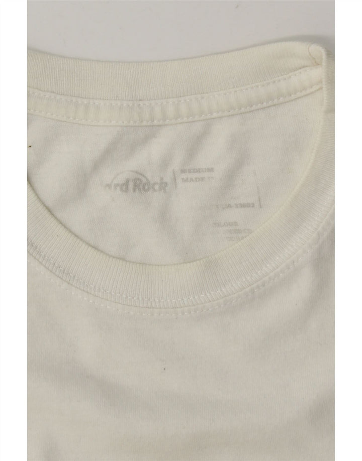 Hard Rock Cafe Mens Lisboa Graphic Camiseta Top Mediano Blanco
