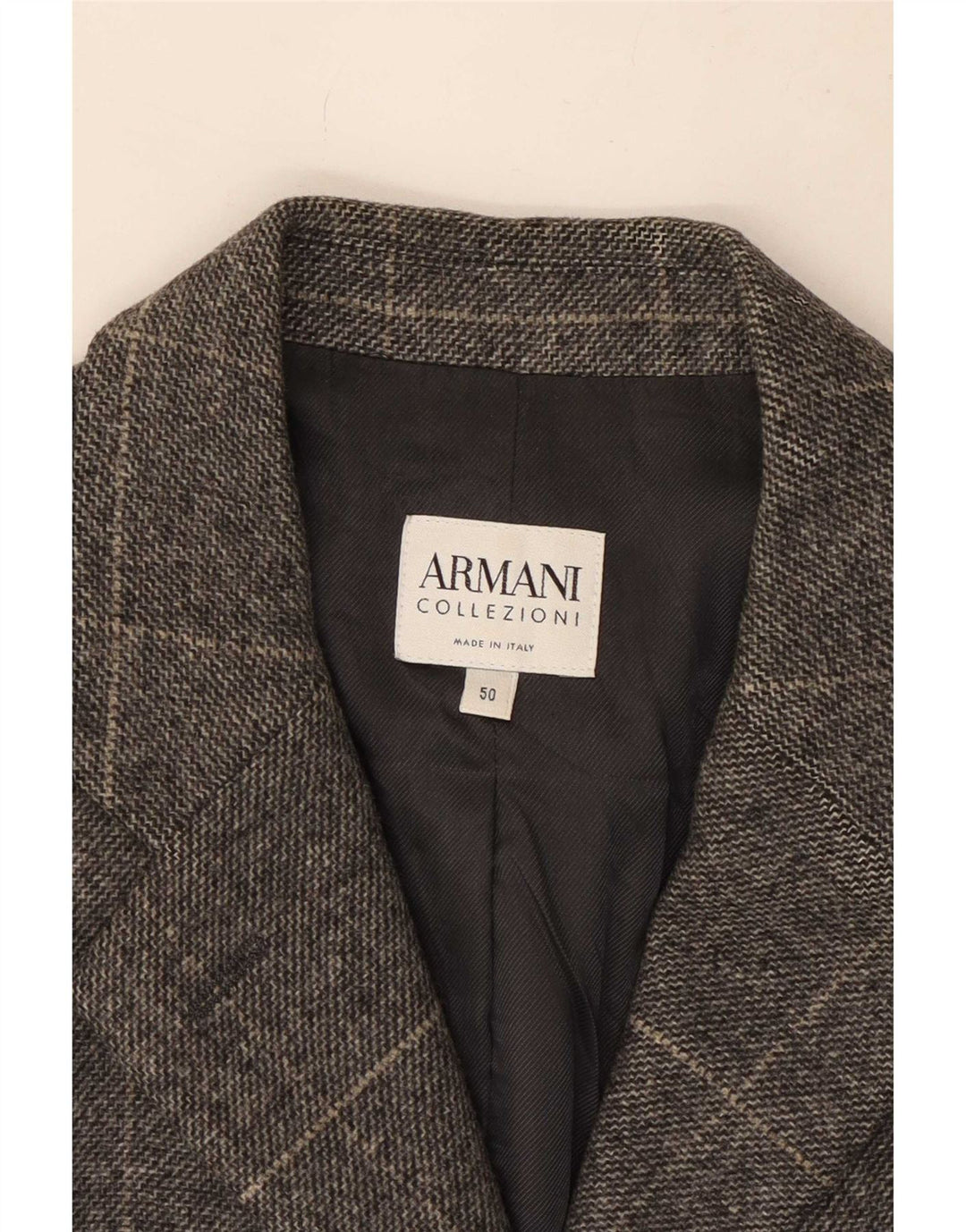 Armani Collezioni Chaqueta Blazer de 3 Botones para Mujer IT 50 XL Lana a Cuadros Gris