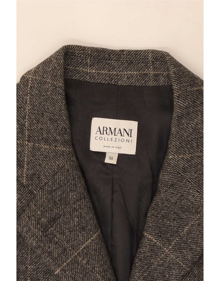 Armani Collezioni Chaqueta Blazer de 3 Botones para Mujer IT 50 XL Lana a Cuadros Gris