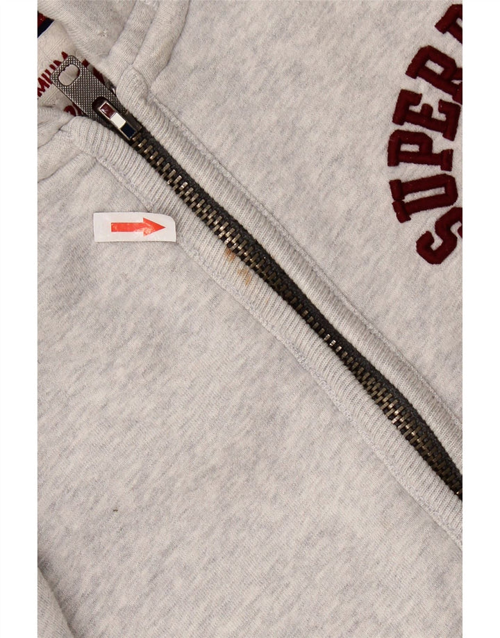 SUPERDRY Suéter con capucha y cremallera gráfica para hombre pequeño de algodón gris
