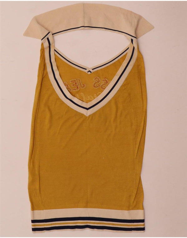 Guess Top Halter Gráfico Para Mujer UK 42 Seda Color Block Amarillo Medio