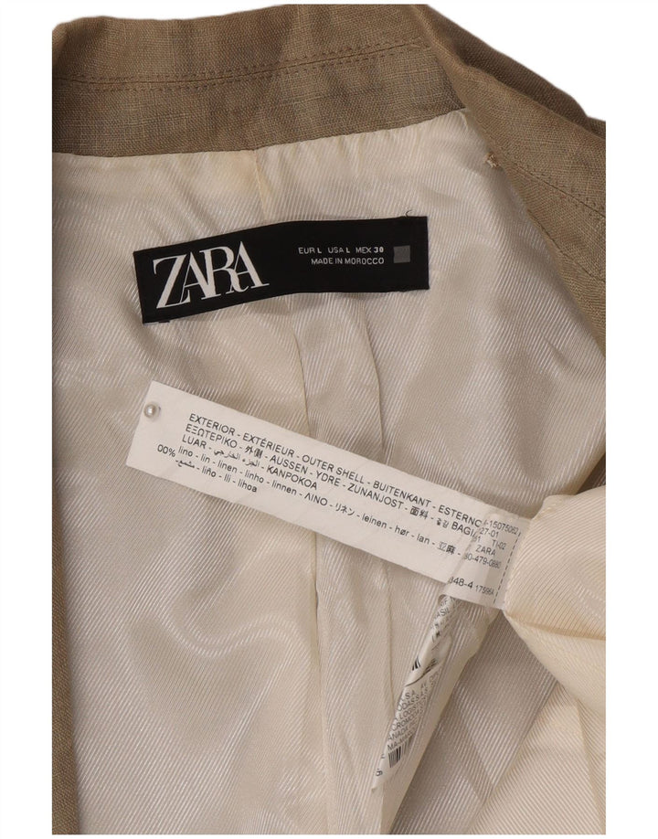 Zara Chaqueta Americana Abierta para Mujer Reino Unido 46 Grande Lino Beige