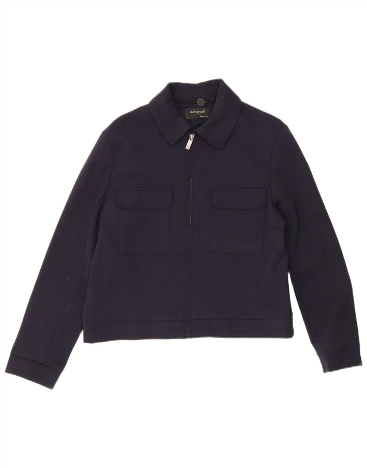 MARKS & SPENCER Chaqueta bomber autógrafo para mujer Reino Unido 12 Lana azul marino mediana