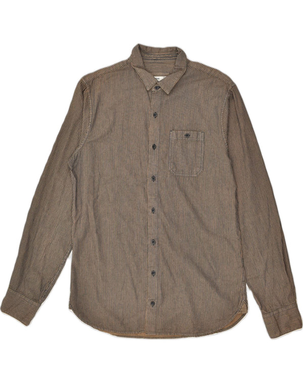 PULL & BEAR Camisa Hombre Large Marrón Rayas Algodón