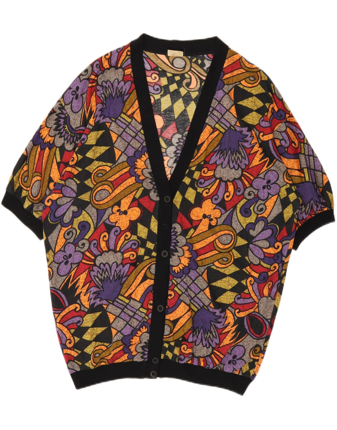 Vintage mujer oversized Cardigan Top Reino Unido 16 Grande multicolor geométrico
