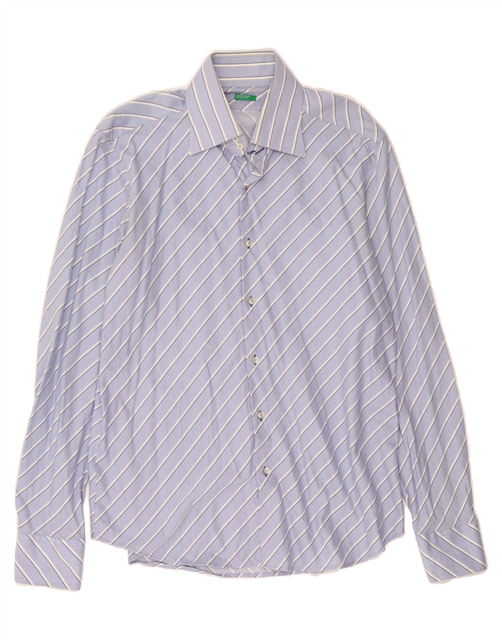 BENETTON Mens Shirt XL Blue Striped Cotton Vintage Benetton and Second-Hand Benetton from Messina Hembry 
