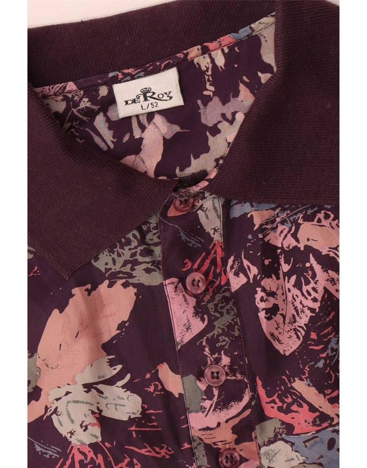 Vintage hombres pullover camisa IT 52 gran seda floral multicolor