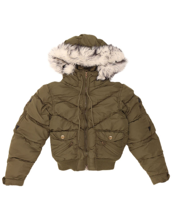 Lee Chaqueta Acolchada Corta con Capucha para Niñas 7-8 Años XS Caqui Poliéster