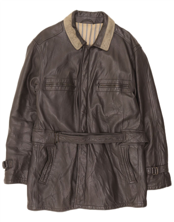 Vintage hombres cuero abrigo Reino Unido 40 grande gris colorblock