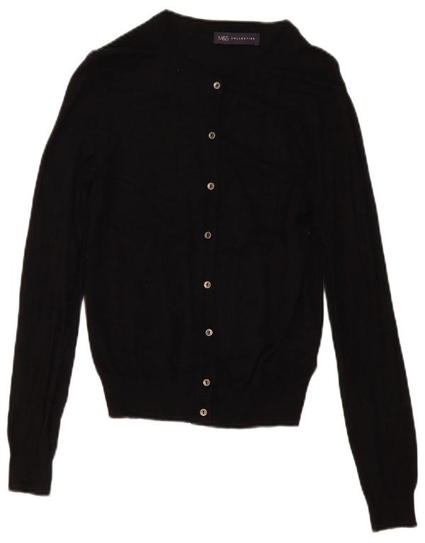 Marks & Spencer Suéter tipo cárdigan corto para mujer UK 10 Small Viscosa negra