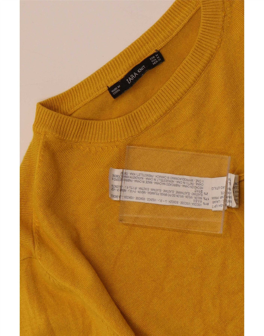 Zara - Jersey de cuello redondo para mujer, talla 40, viscosa amarilla mediana