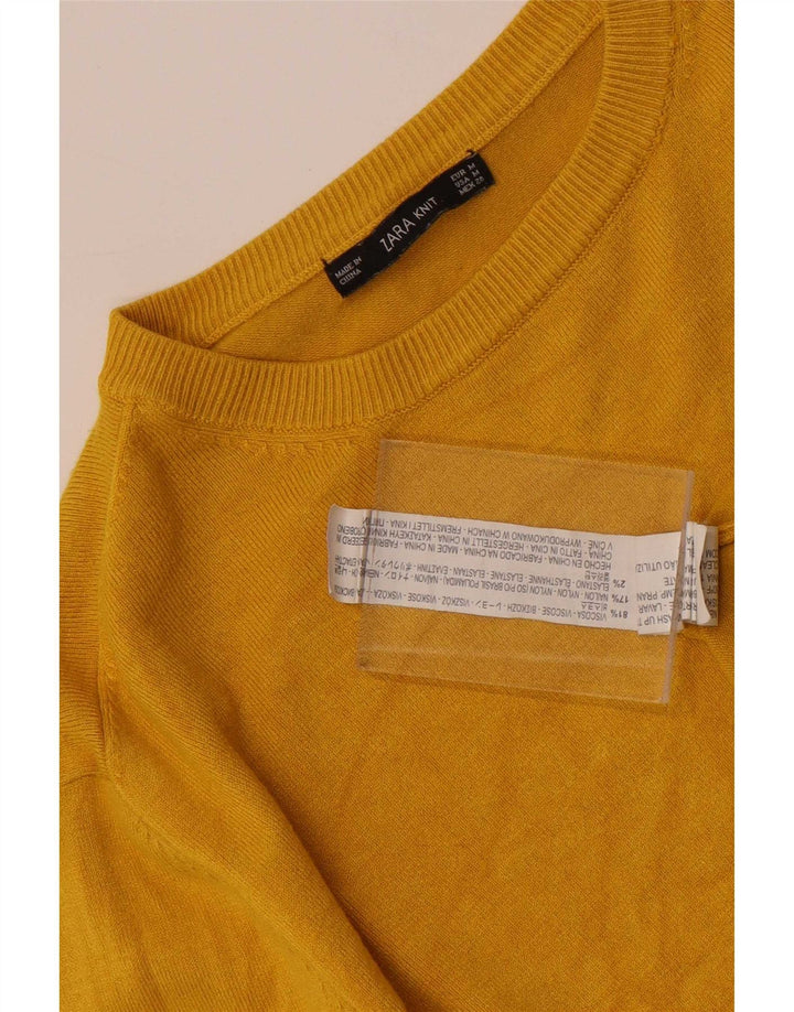 Zara - Jersey de cuello redondo para mujer, talla 40, viscosa amarilla mediana