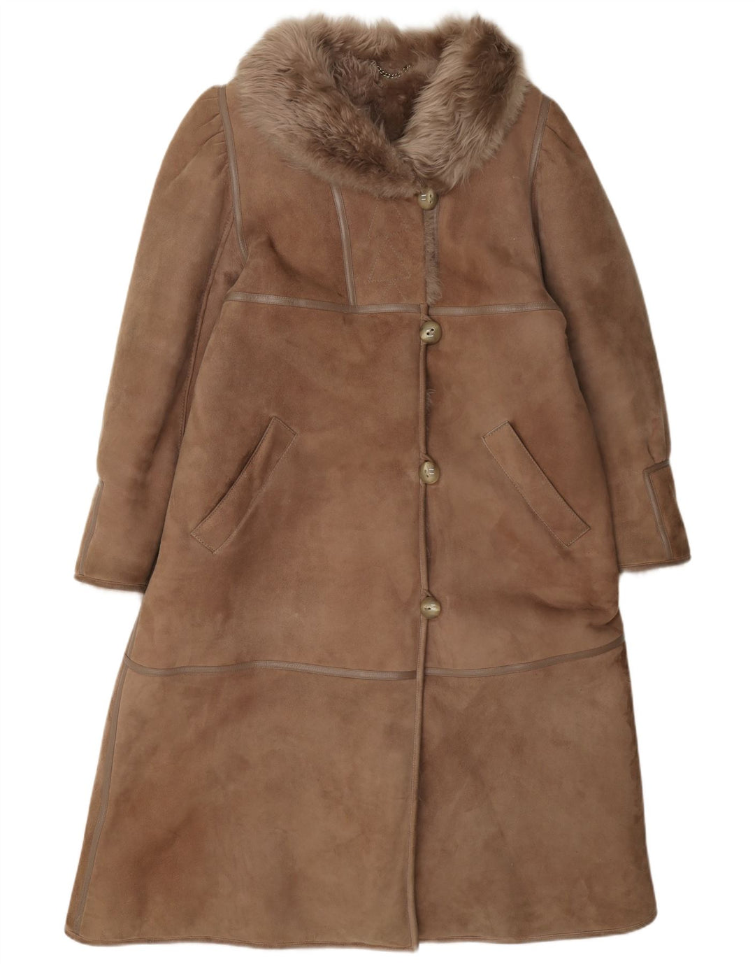 Abrigo de piel de oveja vintage para mujer IT 42 Marrón medio