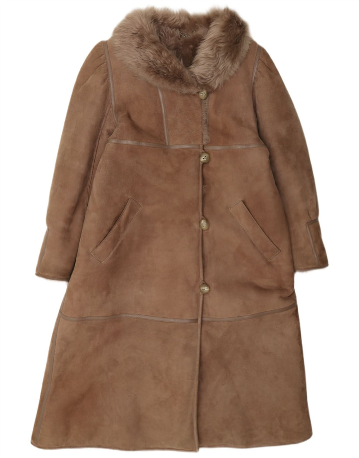 Abrigo de piel de oveja vintage para mujer IT 42 Marrón medio