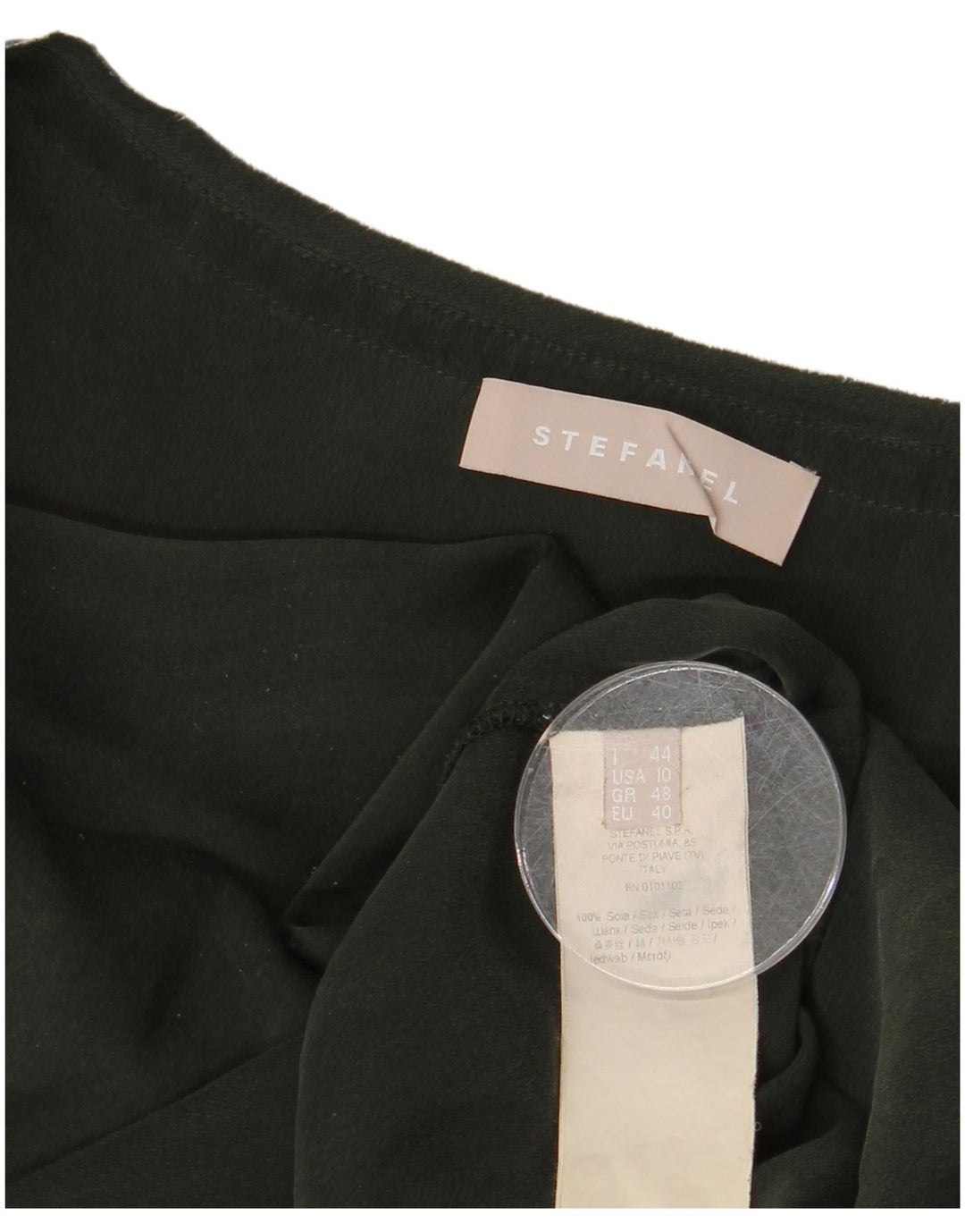 Stefanel Blusa de manga larga para mujer IT 44 Seda mediana caqui