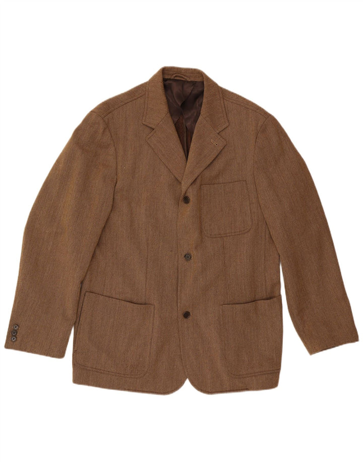 Luciano Barbera Chaqueta tipo blazer de 3 botones para hombre IT 54 2XL Marrón Lana Clásica