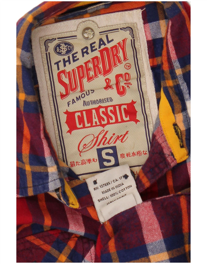 SUPERDRY Camisa de franela de corte clásico de algodón a cuadros rojos pequeños para hombre