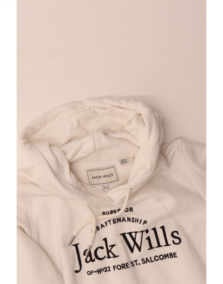 JACK WILLS Jersey con capucha de gran tamaño con gráfico para mujer UK 10 Small White Cotton