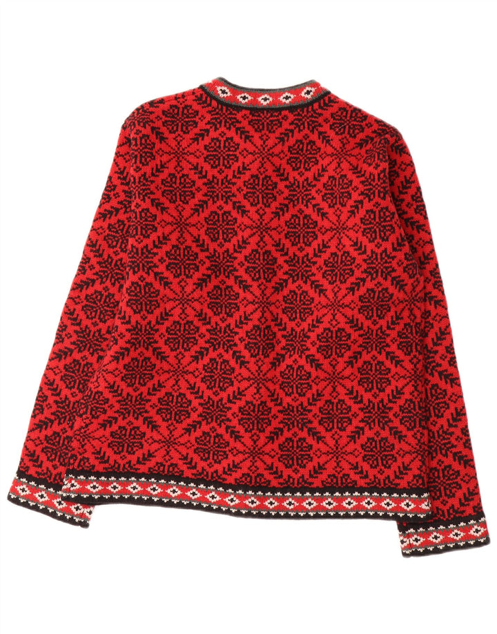 L.L.Bean Suéter tipo cárdigan para mujer Reino Unido 14 Lana Fair Isle roja mediana