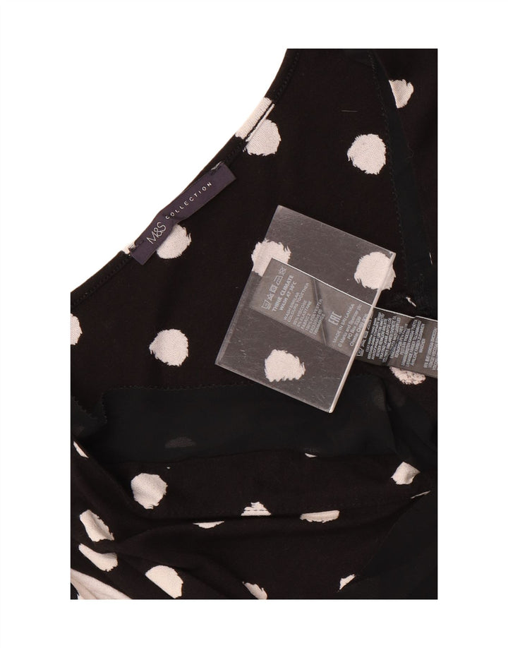 Marks & Spencer Blusa para Mujer Top UK 46 Grande Viscosa de Lunares Negros