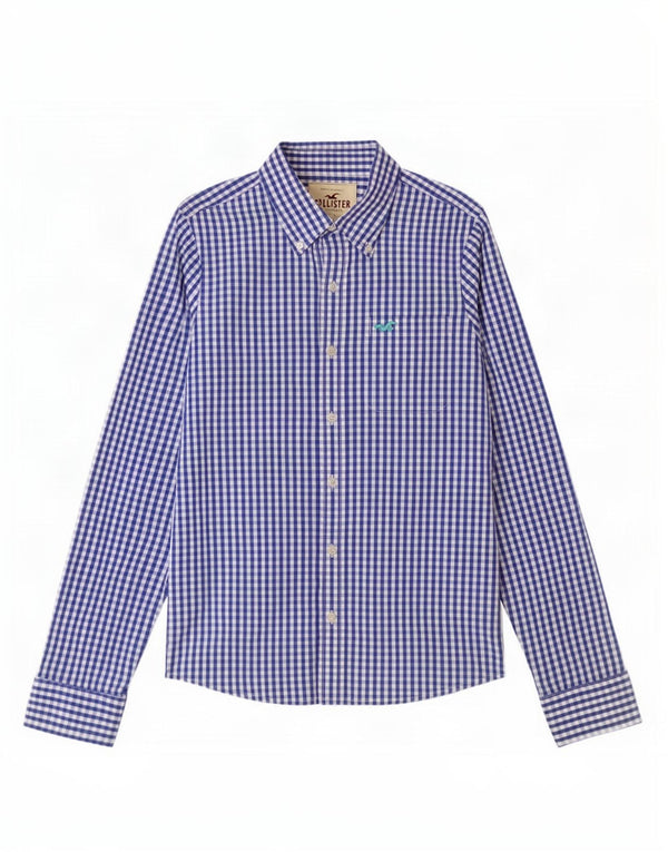 Camisa Hollister Hombre Algodón Vichy Azul Medio