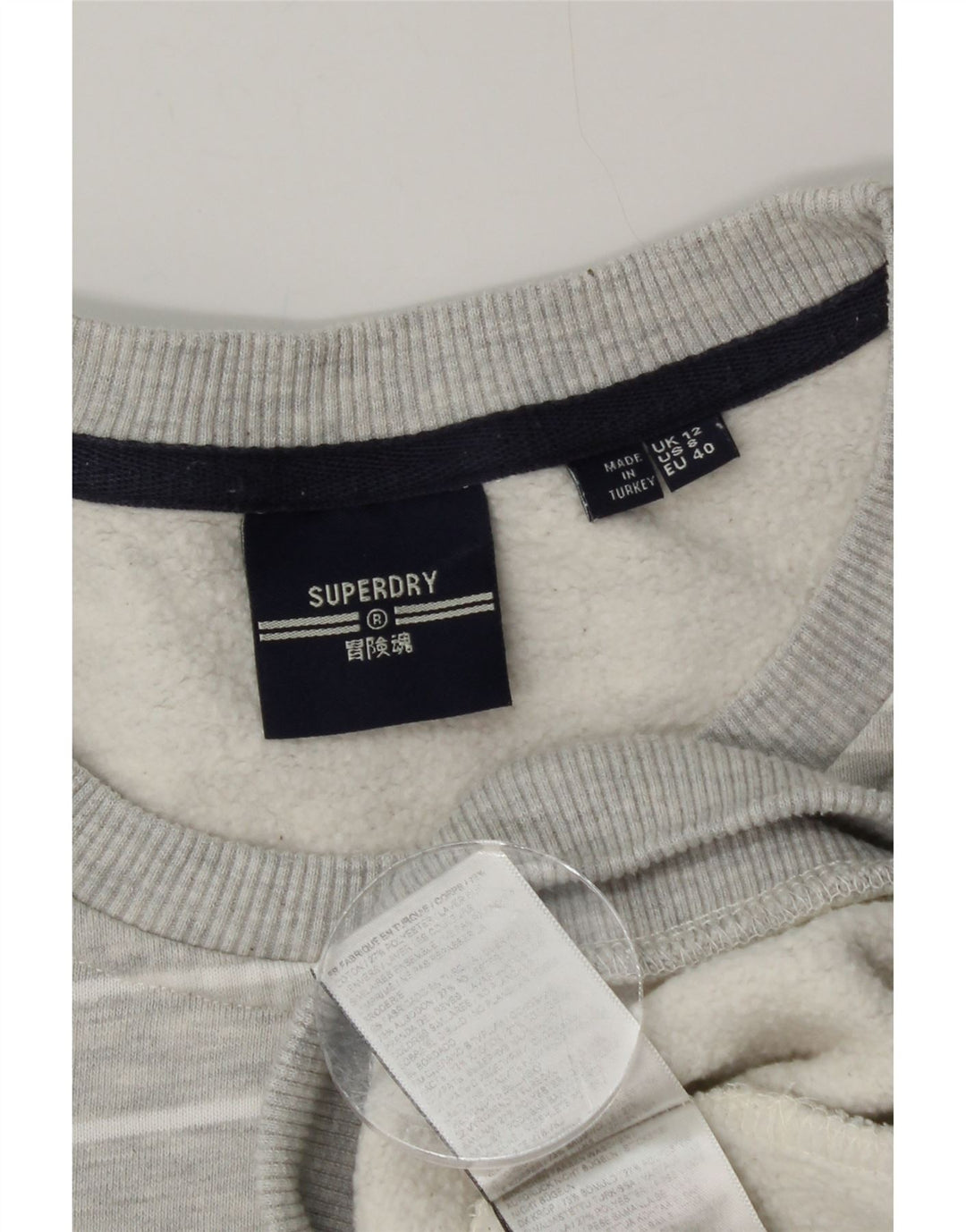 Superdry Mujer Sudadera Gráfica Jumper UK 40 Algodón A Rayas Gris Medio