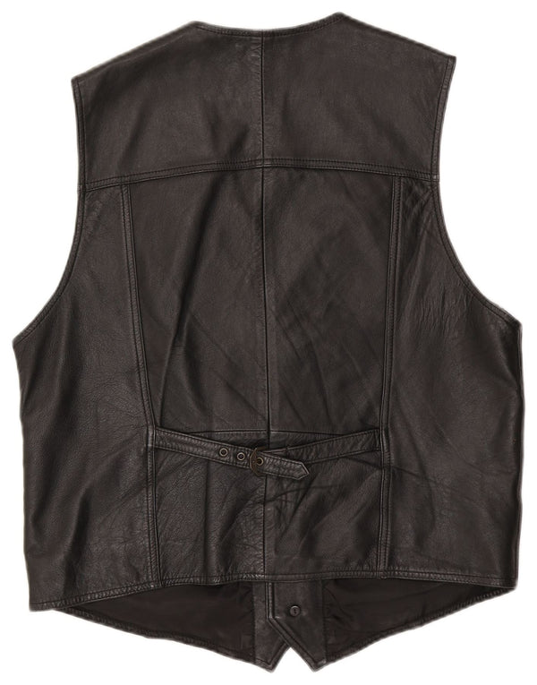 Chaleco de cuero vintage para hombre cuero negro grande