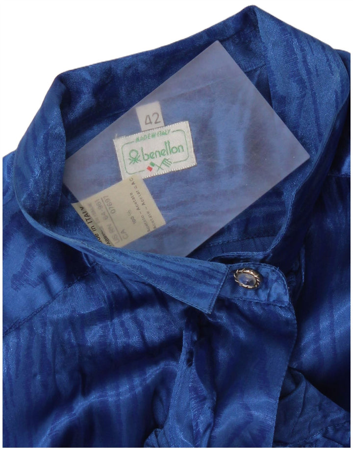 Benetton Blusa Camisera Con Estampado Abstracto IT 42 Azul Medio