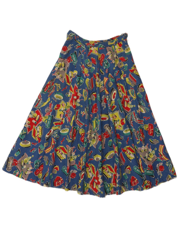Falda acampanada plisada con patrón abstracto vintage para mujer W24 XS Azul
