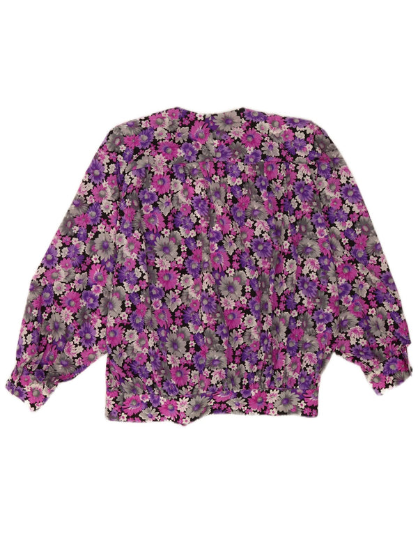 Vintage mujer abrigo camisa blusa Reino Unido 18 XL púrpura floral
