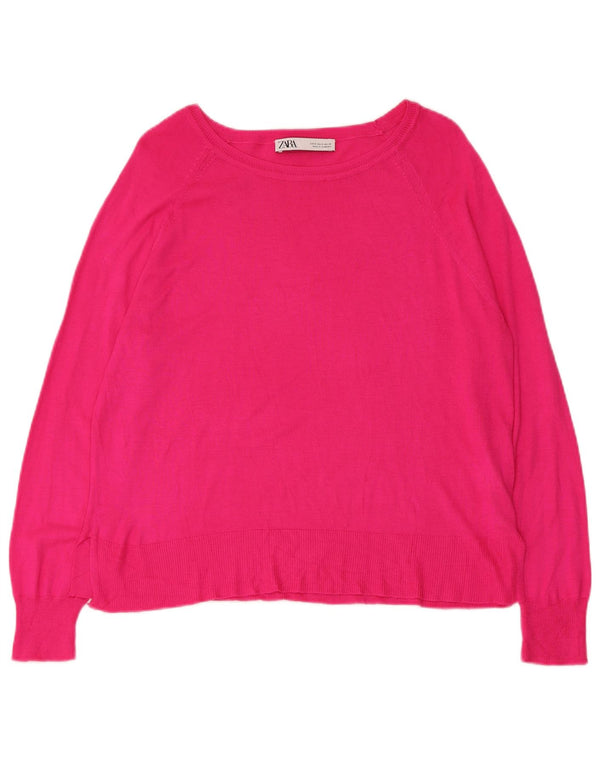 Zara Mujer Cuello Barco Jersey Jersey UK 10 Small Pink Viscosa