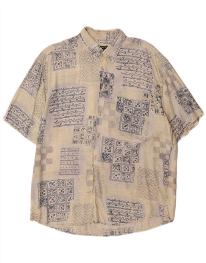 Rodrigo Camisa Manga Corta Hombre Talla 43 17 XL Beige Patchwork Algodón