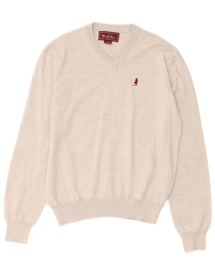 MARLBORO CLASSICS Womens V-Neck Jumper Sweater UK 12 Medium Grey Wool Vintage Marlboro Classics and Second-Hand Marlboro Classics from Messina Hembry 