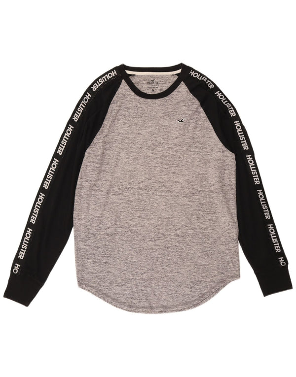Hollister Hombre Camiseta gráfica de manga larga de algodón color block en gris grande