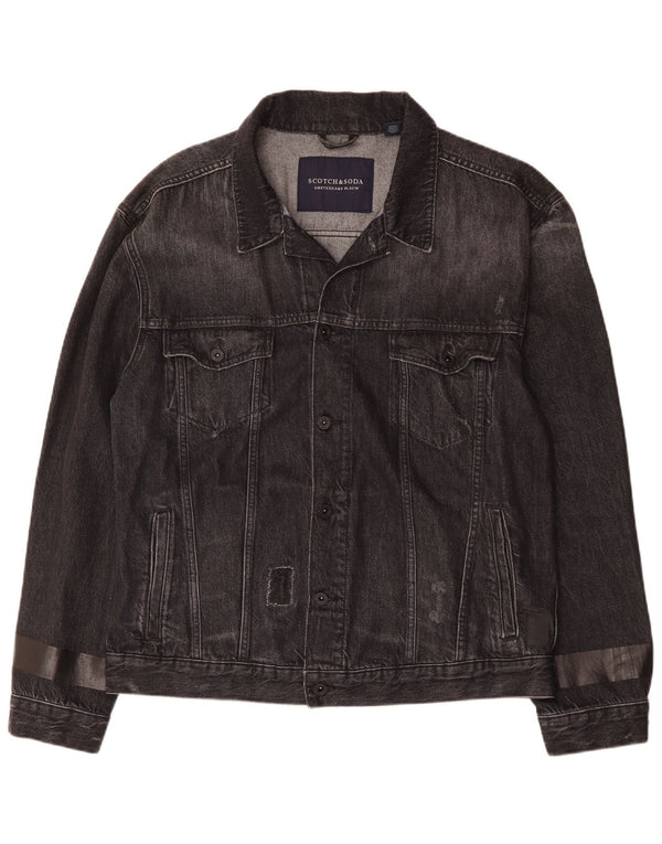 Scotch & Soda Chaqueta vaquera desgastada con gráfico para hombre UK 44 2XL Algodón gris