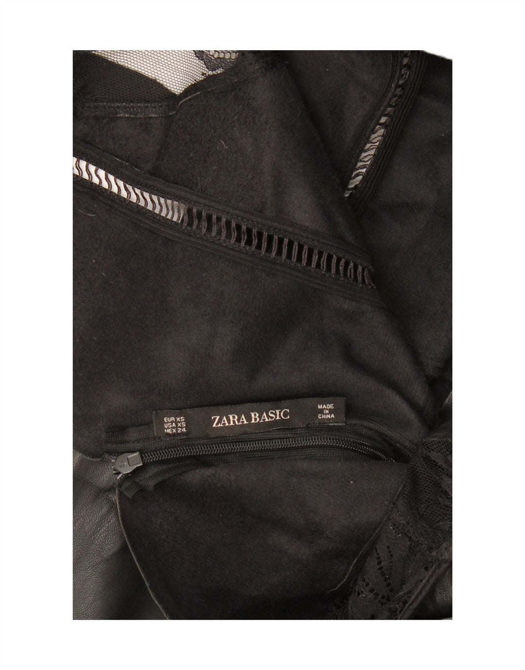 ZARA Mujer Vestido tubo de cuero sin mangas UK 4 XS Negro