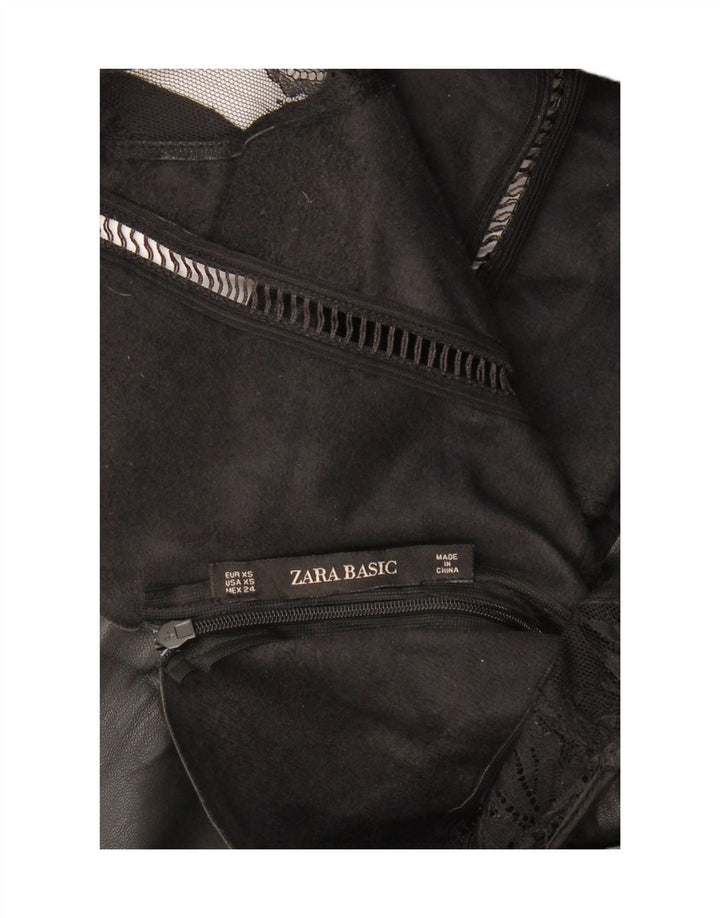 ZARA Mujer Vestido tubo de cuero sin mangas UK 4 XS Negro