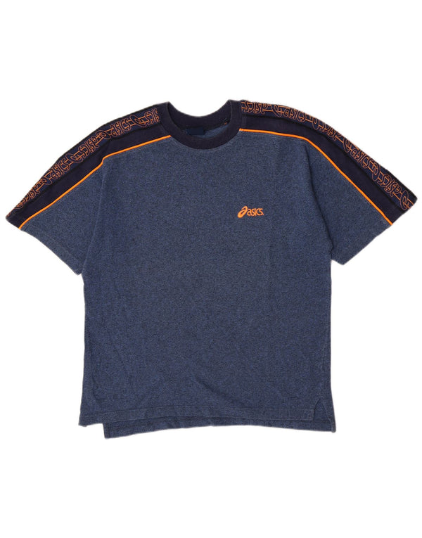 Asics Hombre Camiseta Gráfica Top Medium Azul Marino Colorblock Algodón