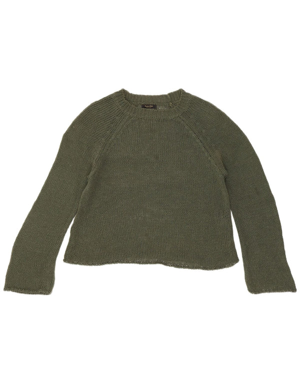 Massimo Dutti Jersey Corto con Cuello Redondo para Mujer UK 10 Small Khaki Cotton
