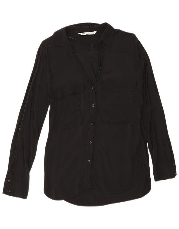 Zara Mujer Blusa Camisa Holgada UK 6 XS Viscosa Negra